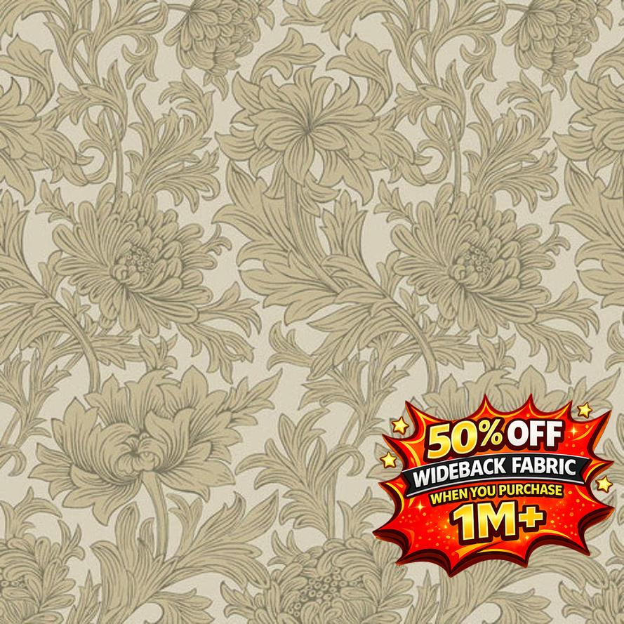 William Morris Chrysanthemum Toile TAUPE Wideback 108" or 274cm