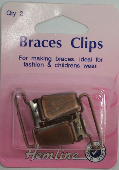 Hemline Braces Clips, 30mm, 2pcs, BRONZE Colour, For Braces, Fashion, Childrens Wear