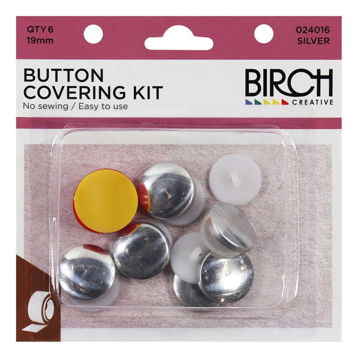 Birch Button Covering Kit 19mm.  Silver