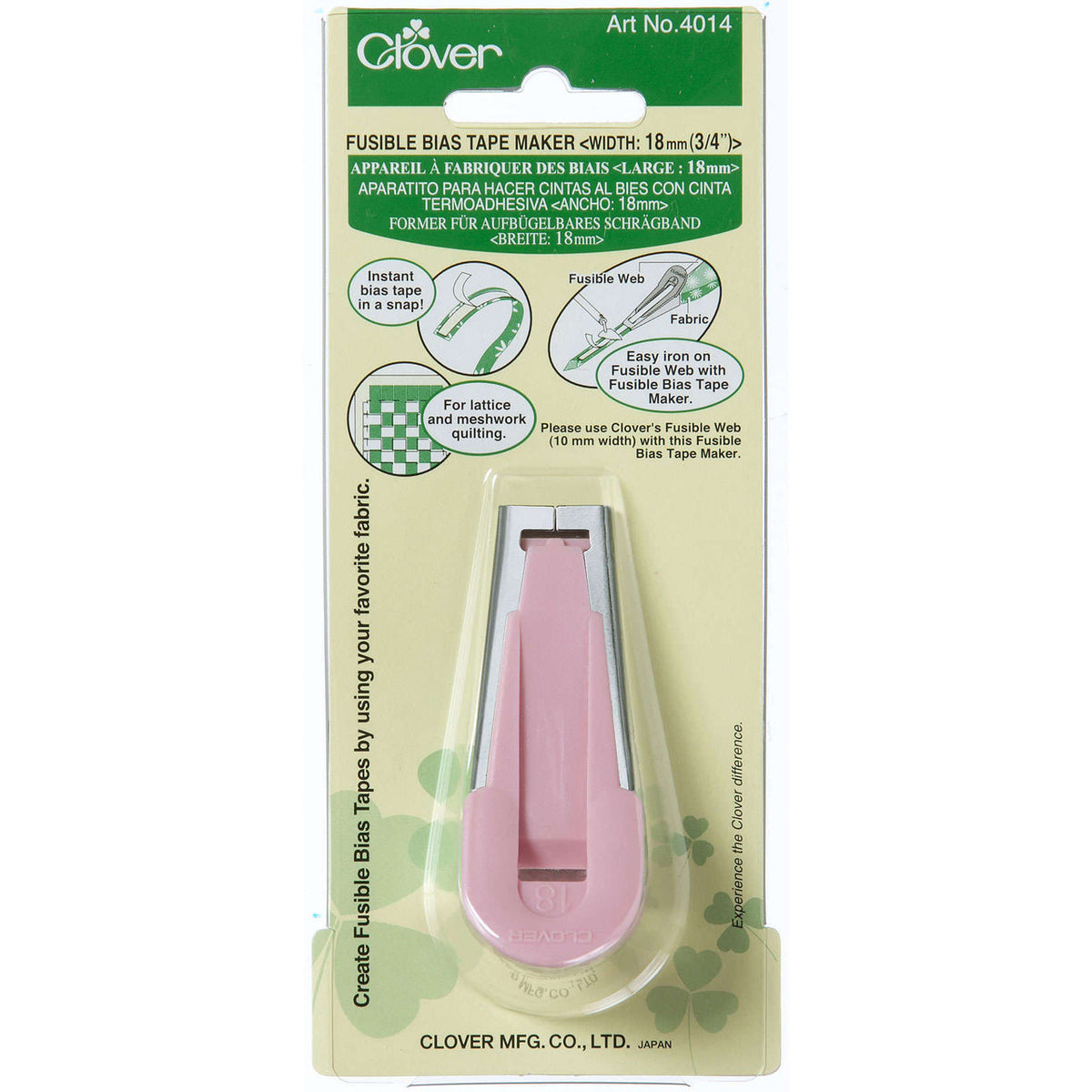 Clover Fusible Bias Tape Maker 18mm (3/4 Inch). PINK