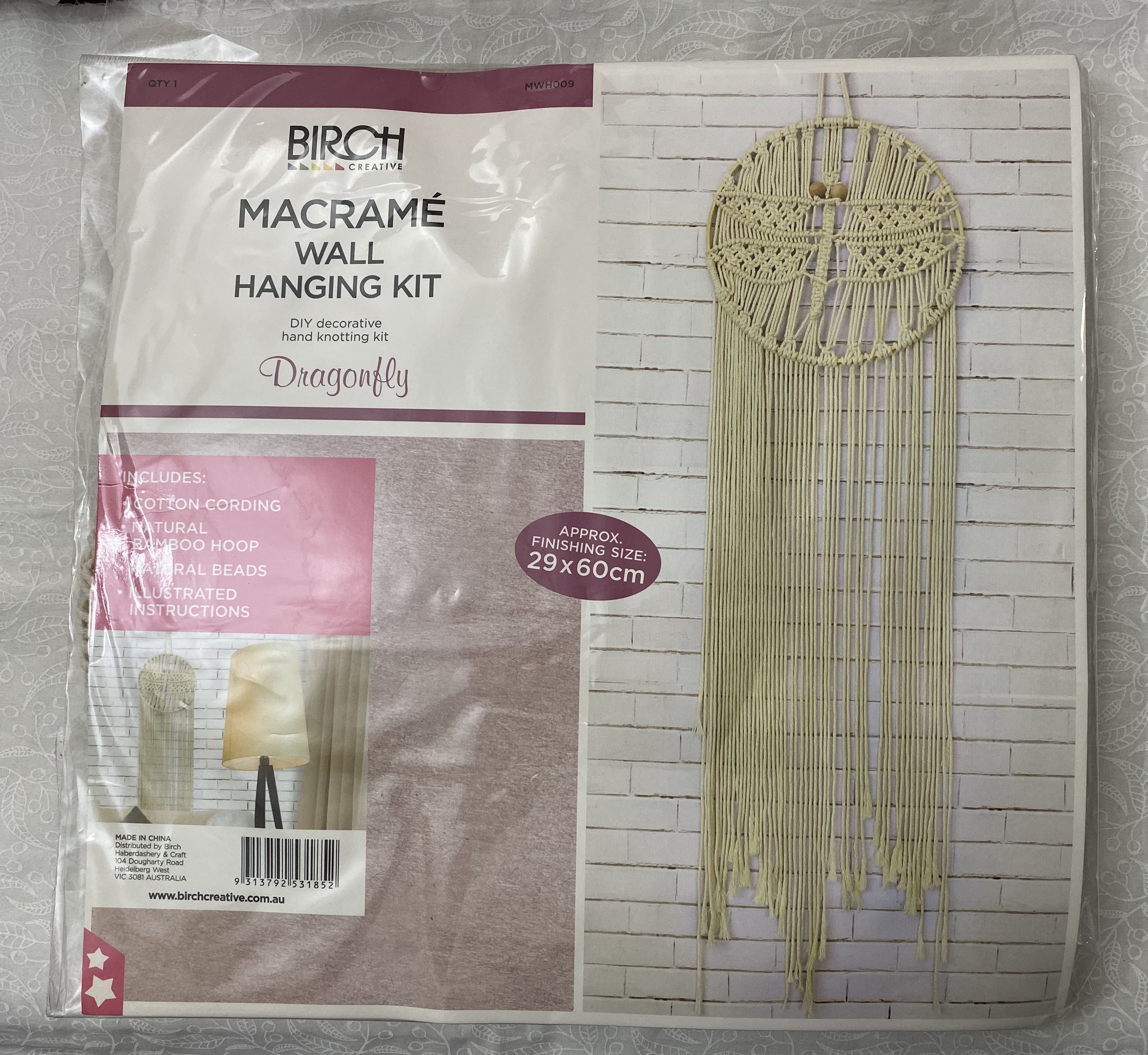Birch Macrame` Wall Hanging Kit. DRAGONFLY