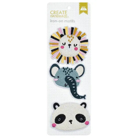 Create Handmade Iron-On Motifs 3 Pack - Lion, Elephant & Panda