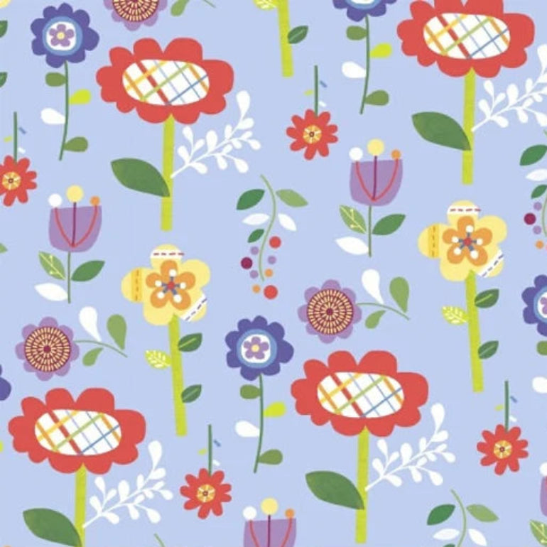 Mother Goose Tales by Jill Mcdonald 29951-X Multi Coloured Funky Flowers on Blue