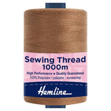 Hemline 100% Polyester Sewing & Overlocking Thread 1000m Spool, BROWN