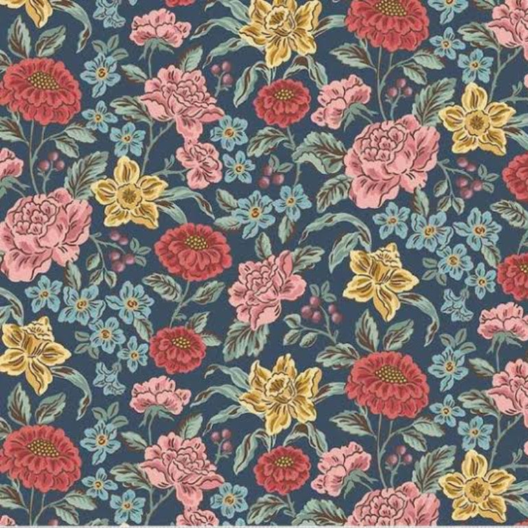 Emma C16530 Navy Cotton Fabric 100%
