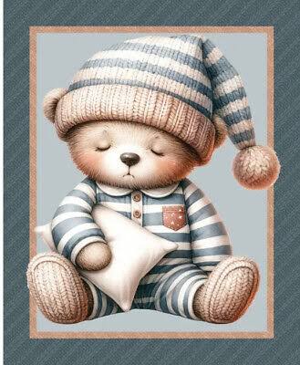 Bed Buds Sleepy Big Teddy Bear DV6607 Cotton Quilting Fabric Panel