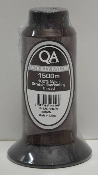 QA Woolly Nylon 1500m Cone, Brown, 100% Nylon Stretch Overlocking Thread,