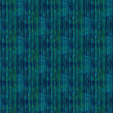 A close-up of a textured fabric or wallpaper pattern featuring vertical stripes in shades of deep blue, teal, and green.