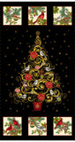 Christmas Joy, Black Tree Quilt Fabric Panel