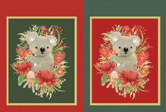 Jen Digital Art Christmas Koalas Sack Block Panel