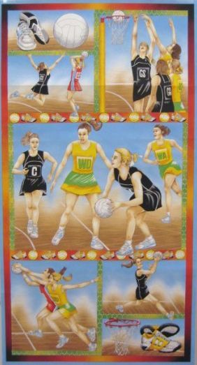 Court Time Netball Players Quilt Panel