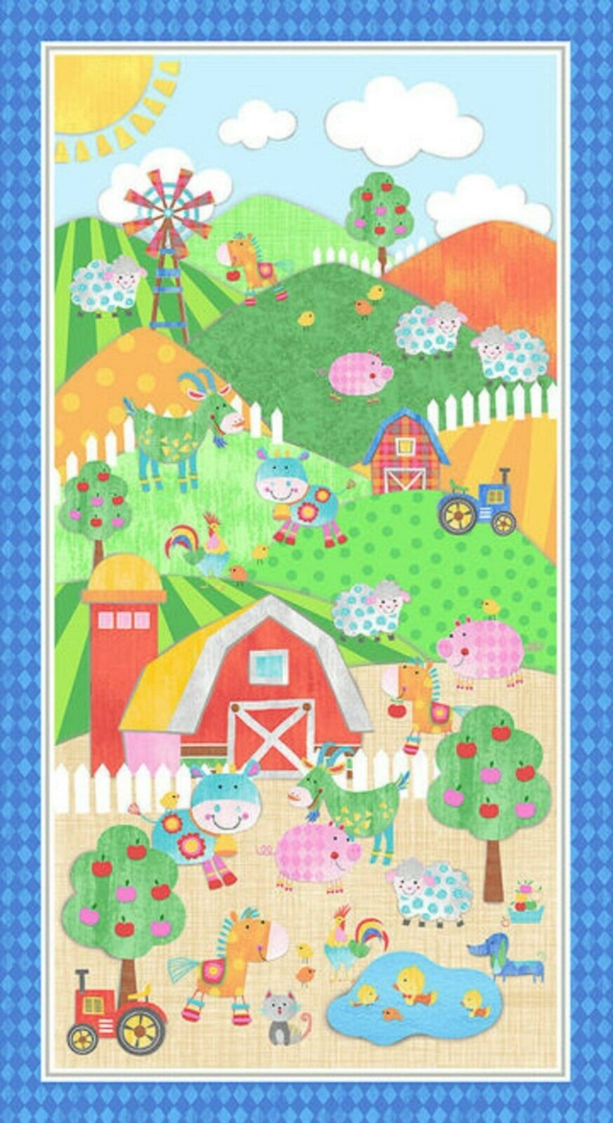 Oink, Moo, Cock a Doodle Doo Farm Animal Panel 100% Cotton Print Fabric