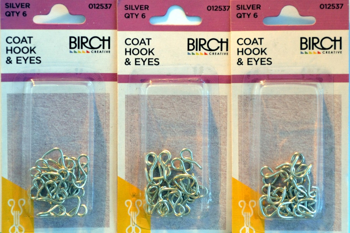 BIRCH - COAT LARGE HOOKS & EYES - SILVER - Qty 6/pkt
