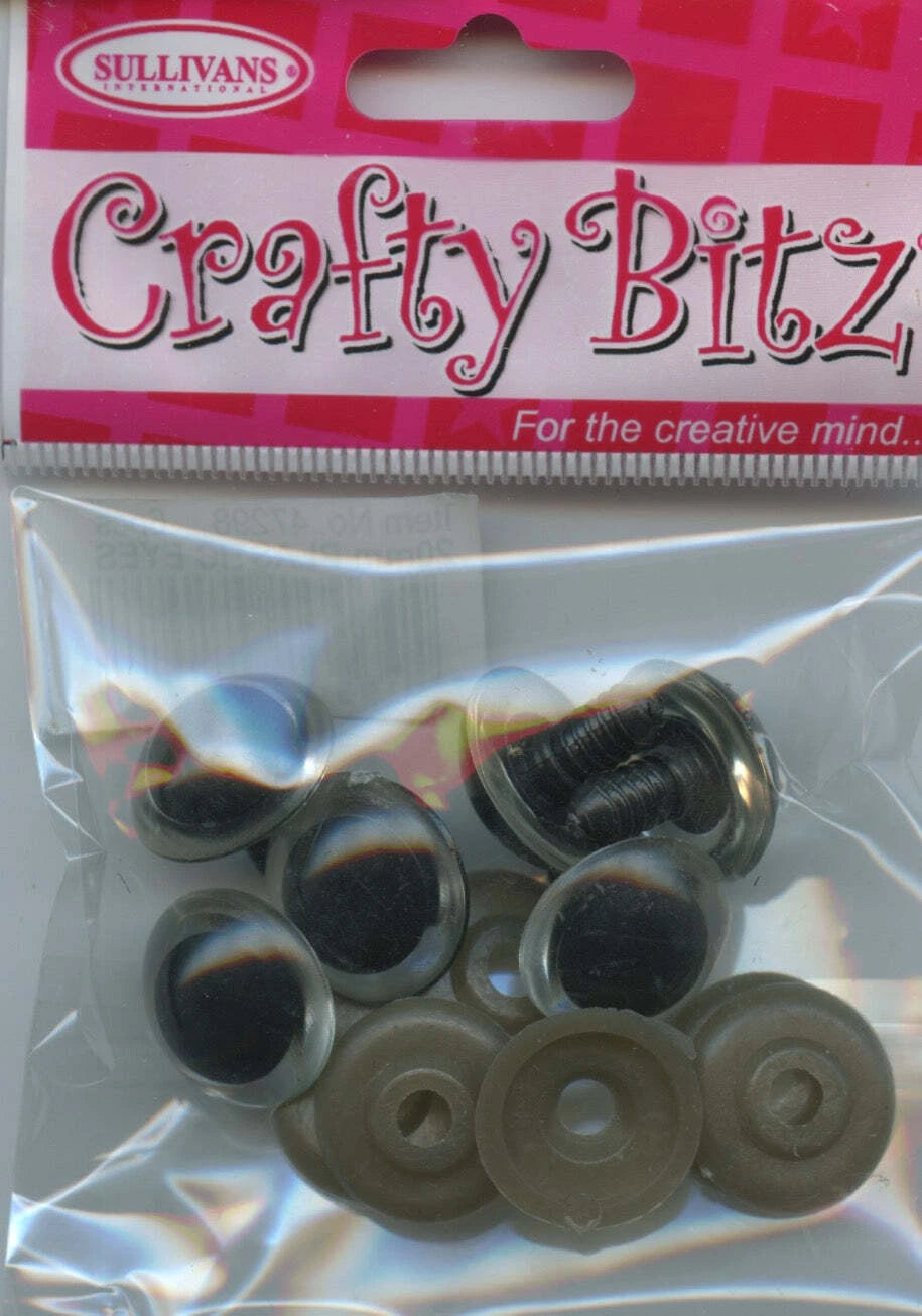 Plastic Eyes (Teddy Eyes) Black with Clear edge - 20mm - 6pc- 3 Pair