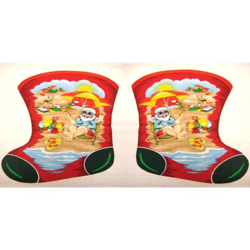 Christmas Stocking Down Under Australian Santa Fabric Panel - 88890 101 Nutex