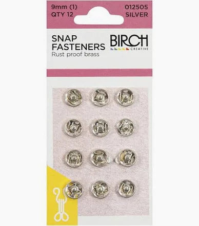 Birch 9mm Press Studs (Snap Fasteners), Silver Colour, 12 Sets