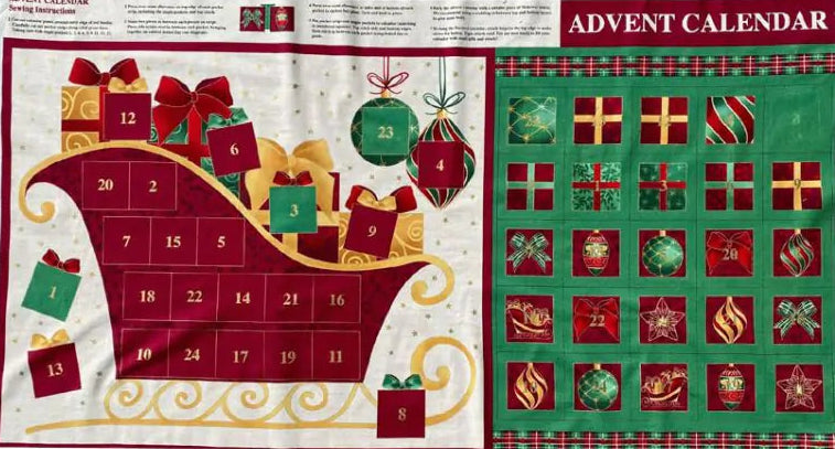 Christmas Sleigh Advent Calendar with Gold Metallic Quilting Fabric Panel