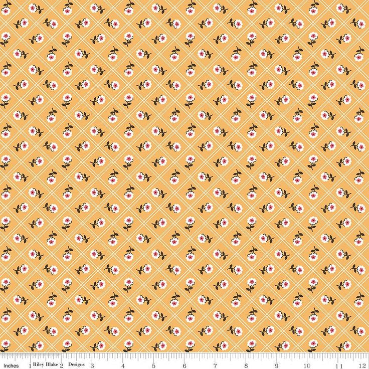 Floral Crosshatch on Yellow