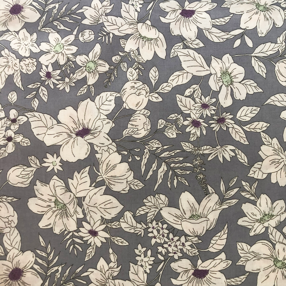 Flowers - White on Grey - Overdale Fabrics