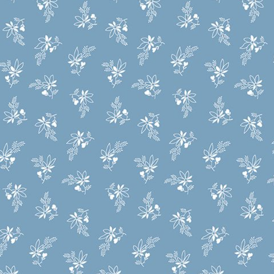 White Floral on Sky Blue